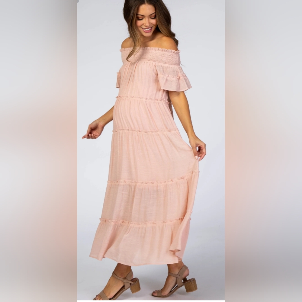 Pink Blush Muave Maternity Off the Shoulder Maxi Dress size medium